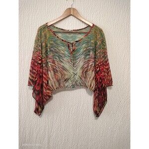 Body Central Womens Wavy Striped Sheer Crop Top Blouse Size M Multicolor